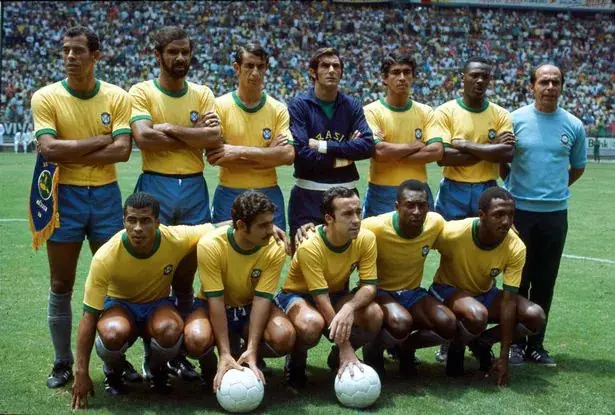 Formación de la selección de Brasil en el Mundial de México 1970 con Pelé, Jairzinho y Carlos Alberto.
