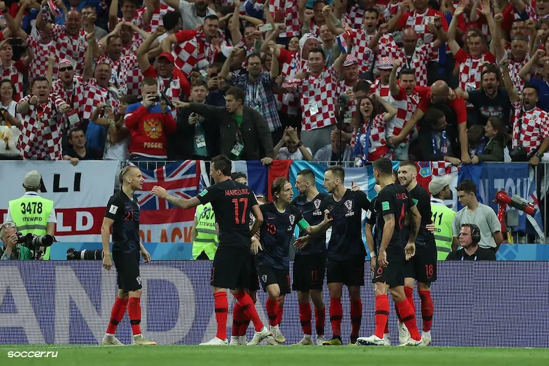 Selección de Croacia celebrando un gol en el Mundial de Rusia 2018 contra Inglaterra. 